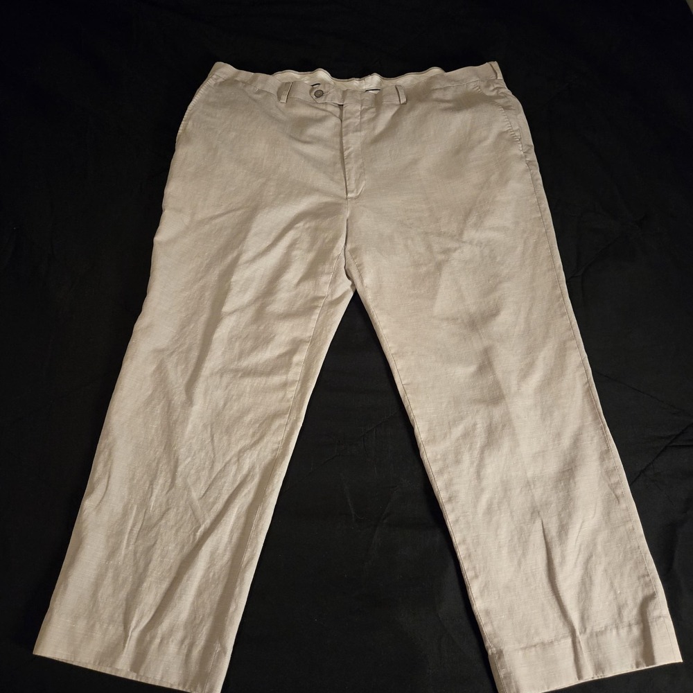 Hart Schaffner Marx Dress Pants Mens 42x26 Beige Wool Linen Flat Front Summer